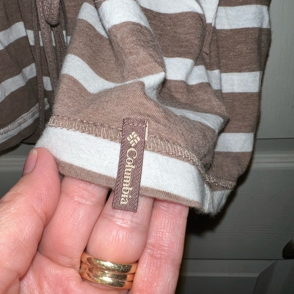 Columbia pullover hooded 3/4 sleeve strip top with drawstring waist Y2K sz Small - Picture 4 of 12
